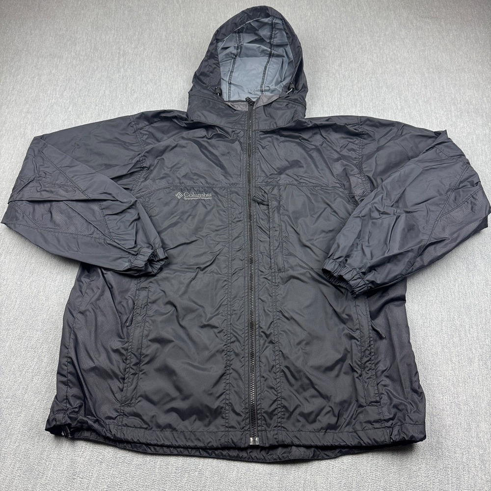 Columbia Jacket Mens Large Black Flash Challenger Windbreaker Packable Hooded